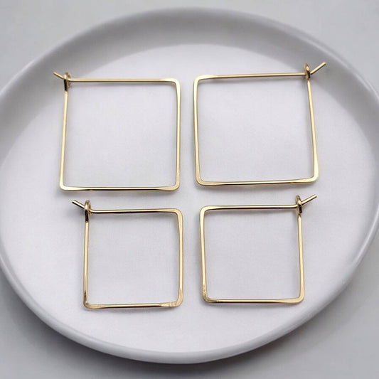 Handmade Square Gold Hoop Earrings - Minimalist Style - La Vie Est Belle