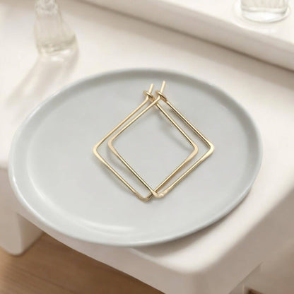 Handmade Square Gold Hoop Earrings - Minimalist Style - La Vie Est Belle