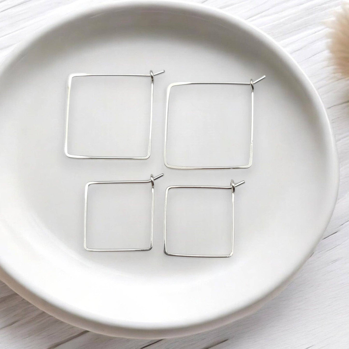 Handmade Sterling Silver Square Hoop Earrings - La Vie Est Belle