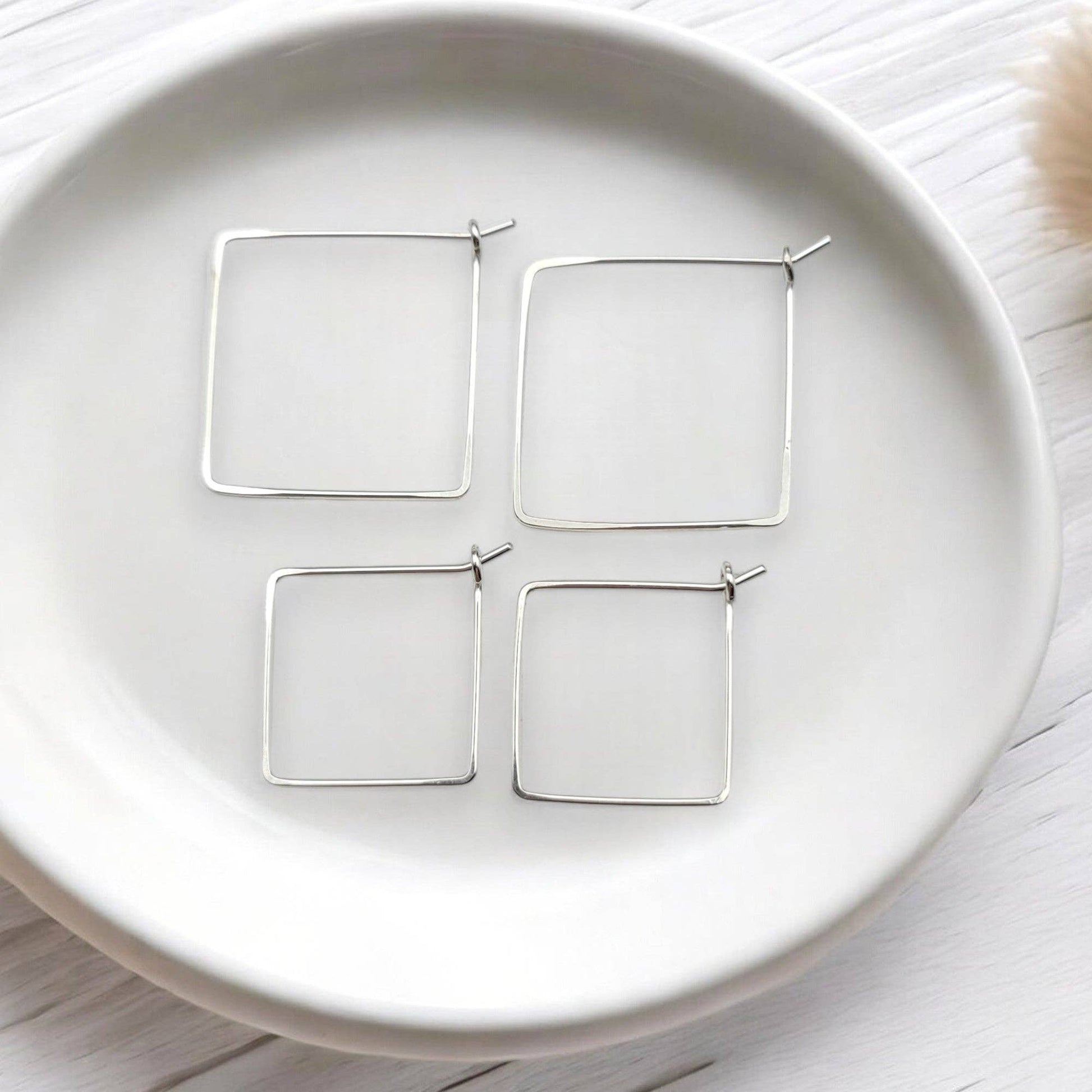 Handmade Sterling Silver Square Hoop Earrings - La Vie Est Belle