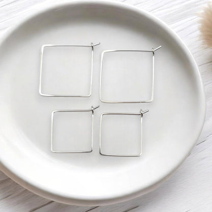 Handmade Sterling Silver Square Hoop Earrings - La Vie Est Belle