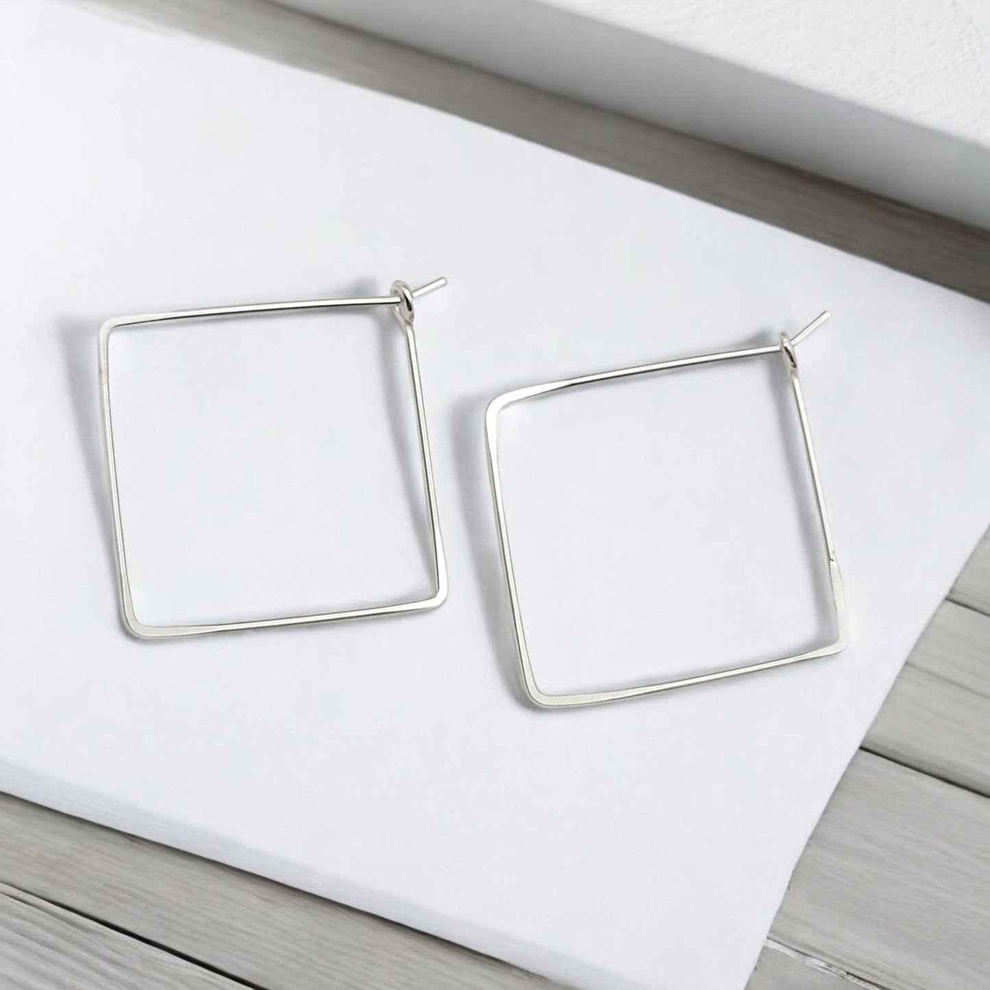 Handmade Sterling Silver Square Hoop Earrings - La Vie Est Belle