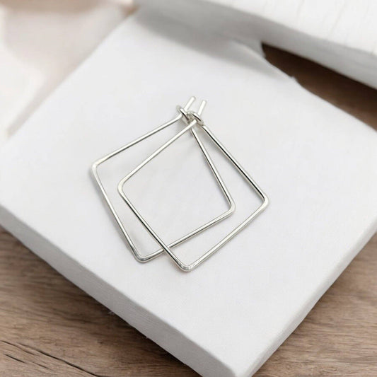 Handmade Sterling Silver Square Hoop Earrings - La Vie Est Belle