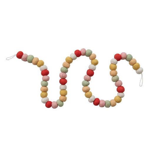 Handmade Wool Felt Ball Garland, Multi Color - La Vie Est Belle
