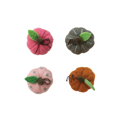 Handmade Wool Felt Pumpkin with Embroidery & Beads, 4 Styles - La Vie Est Belle