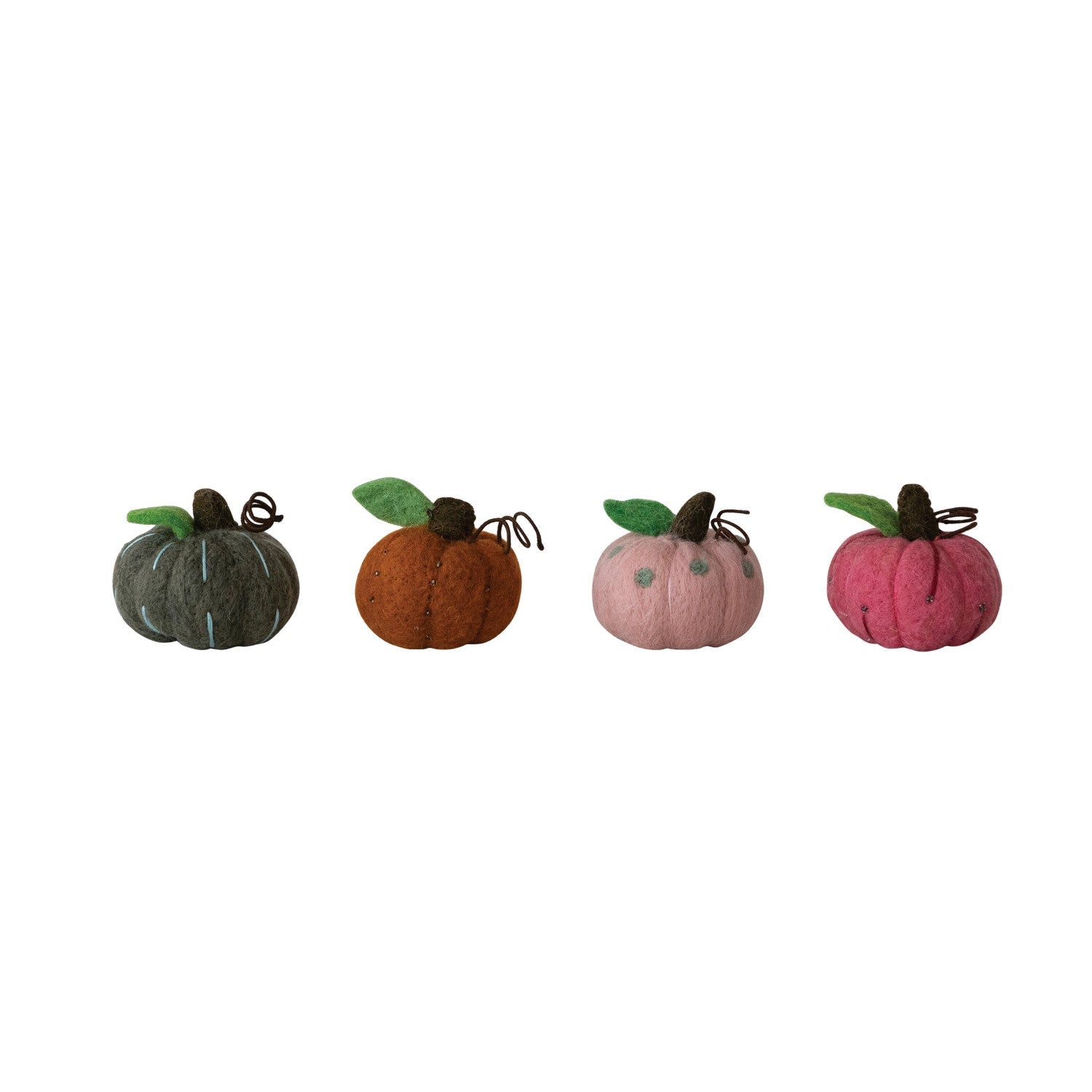Handmade Wool Felt Pumpkin with Embroidery & Beads, 4 Styles - La Vie Est Belle