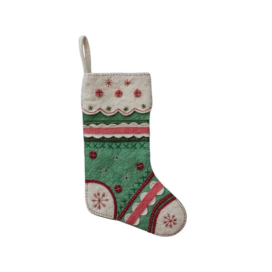 Handmade Wool Felt Stocking with Embroidery - La Vie Est Belle