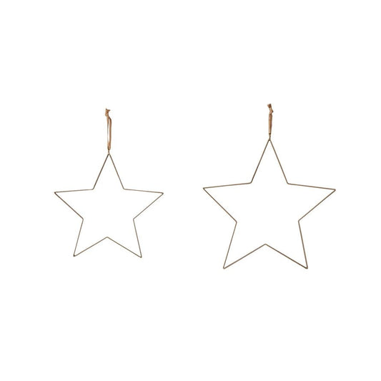 Hanging Metal Stars with Fabric Ribbon, Antique Brass Finish - La Vie Est Belle