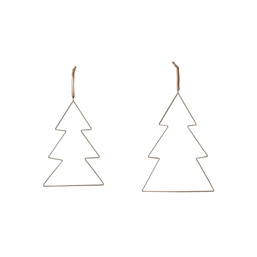 Hanging Metal Trees with Fabric Ribbon, Antique Brass Finish, 2 Sizes - La Vie Est Belle