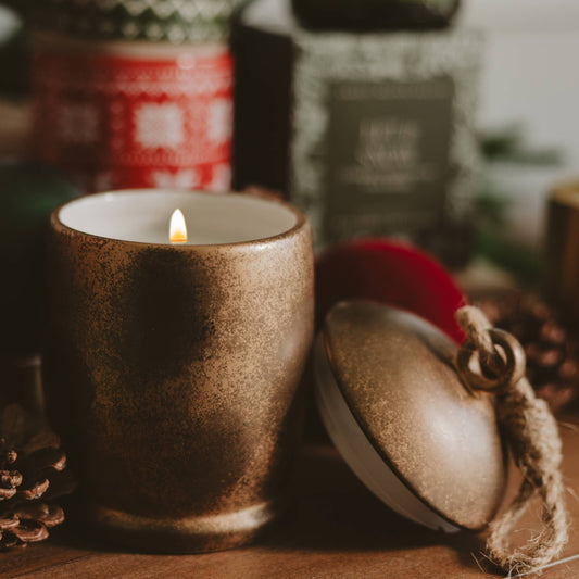 Holiday Soy Candle - 13.5 oz Antique Gold Bell Jar - La Vie Est Belle