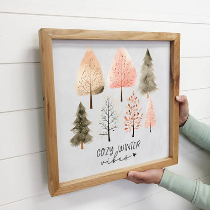 Hygge Cozy Winter Vibes - Rustic Holiday Canvas Art - Framed - La Vie Est Belle