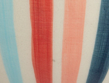 Hand-Painted Stoneware Footed Bowl w/ Handles & Stripes