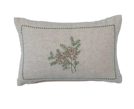 Lumbar Pillow w/ Botanical, Embroidery & French Knots