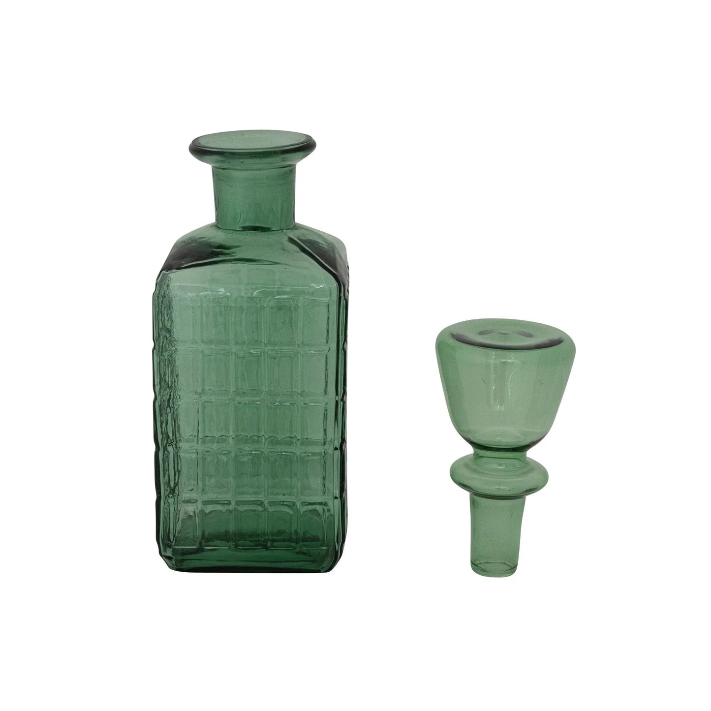 <In Store Purchase Only> 28 oz. Embossed Glass Decanter with Stopper & Grid Pattern, Teal - La Vie Est Belle