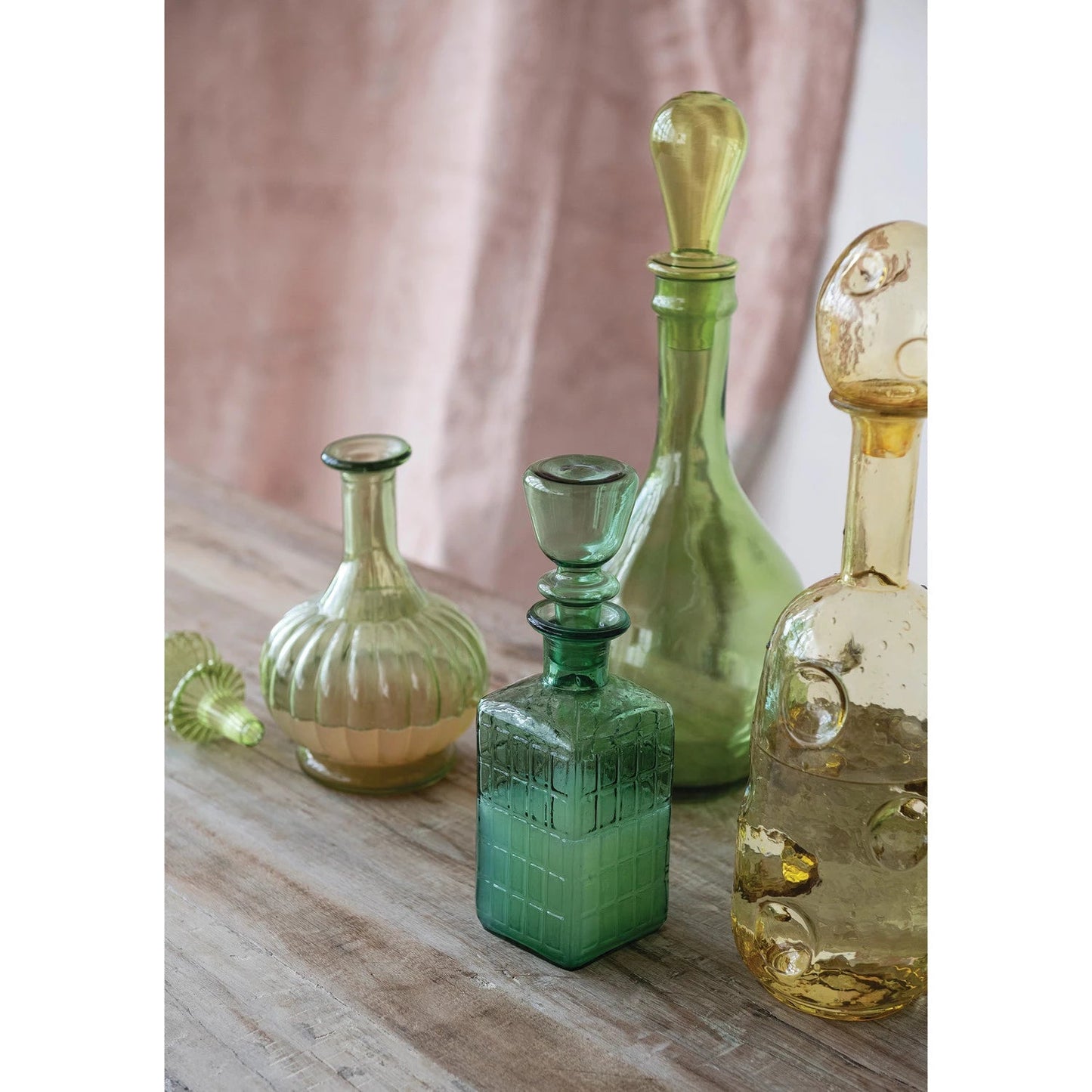 <In Store Purchase Only> 28 oz. Embossed Glass Decanter with Stopper & Grid Pattern, Teal - La Vie Est Belle