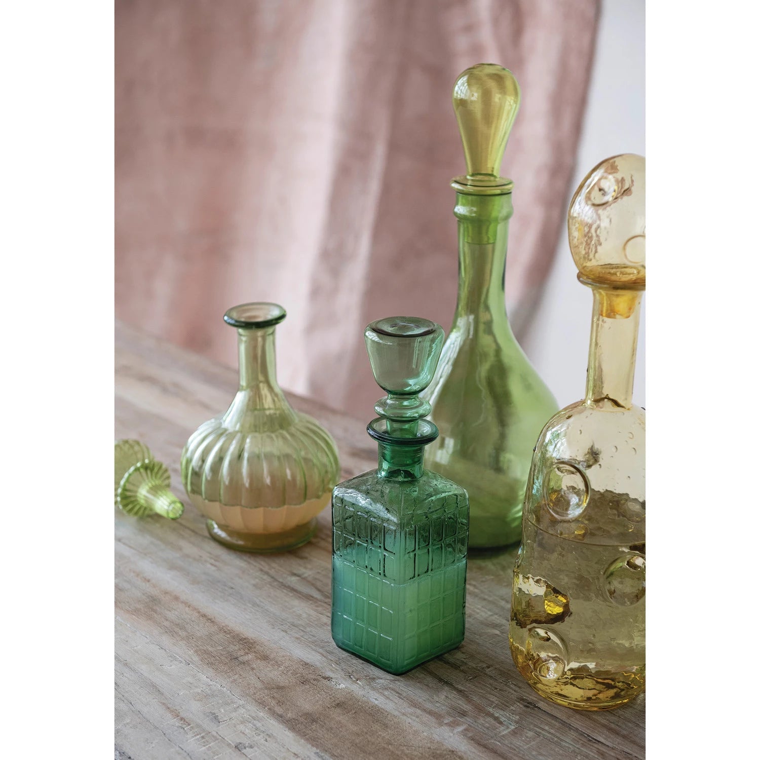 <In Store Purchase Only> 28 oz. Embossed Glass Decanter with Stopper & Grid Pattern, Teal - La Vie Est Belle