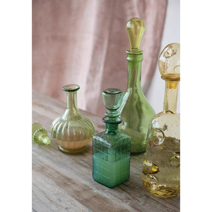 <In Store Purchase Only> 28 oz. Embossed Glass Decanter with Stopper & Grid Pattern, Teal - La Vie Est Belle
