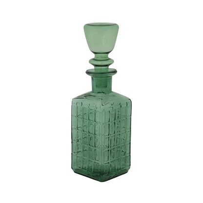 <In Store Purchase Only> 28 oz. Embossed Glass Decanter with Stopper & Grid Pattern, Teal - La Vie Est Belle
