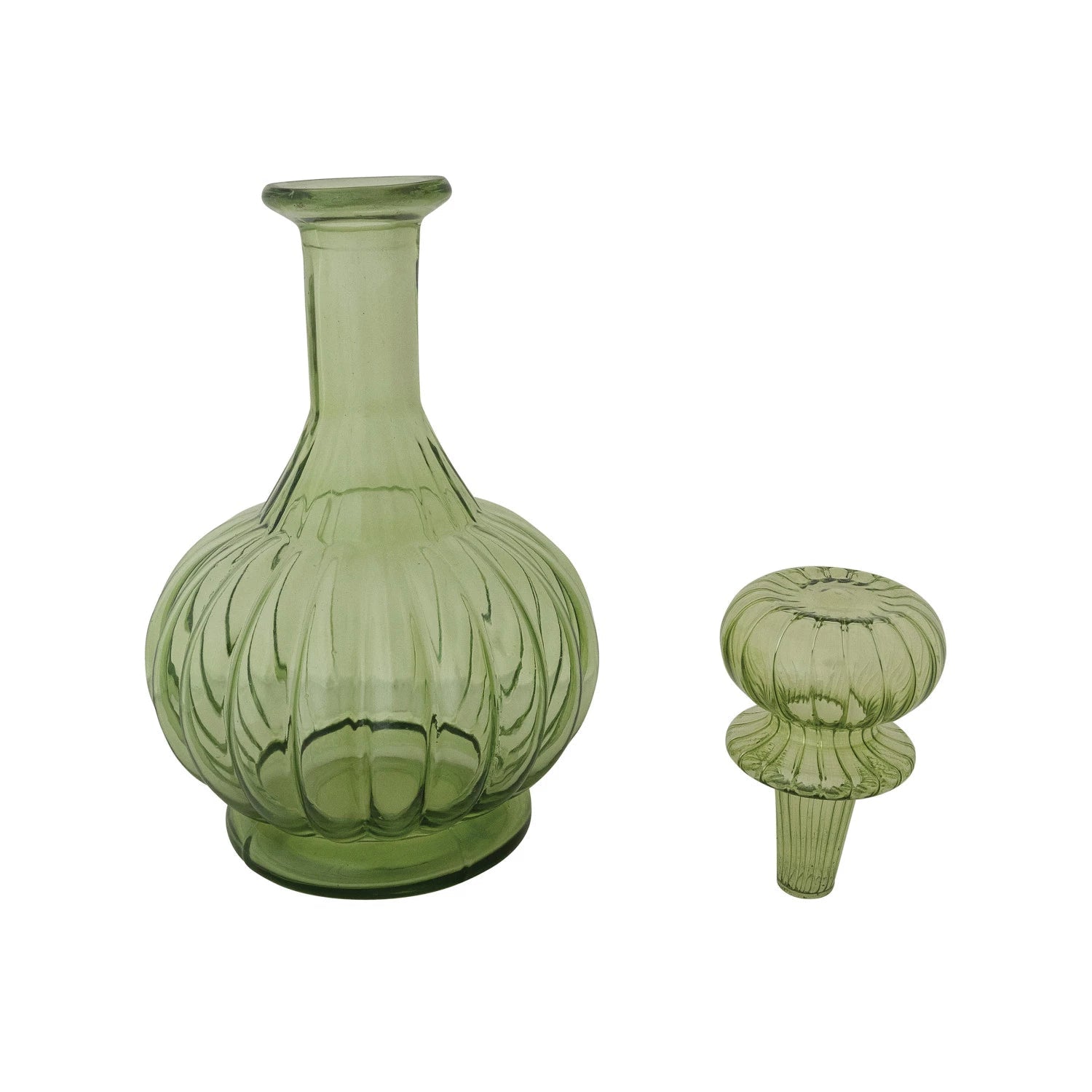 <In Store Purchase Only> 40 oz. Glass Ribbed Decanter with Stopper, Green - La Vie Est Belle