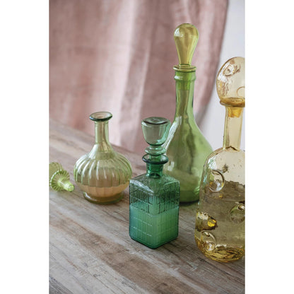 <In Store Purchase Only> 40 oz. Glass Ribbed Decanter with Stopper, Green - La Vie Est Belle