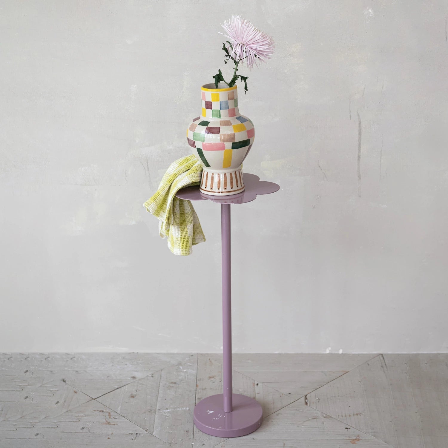 <In Store Purchase Only> Hand - Painted Stoneware Vase with Check Pattern - La Vie Est Belle