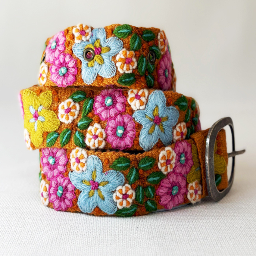 In the Garden Floral Embroidered Wool Belt - La Vie Est Belle