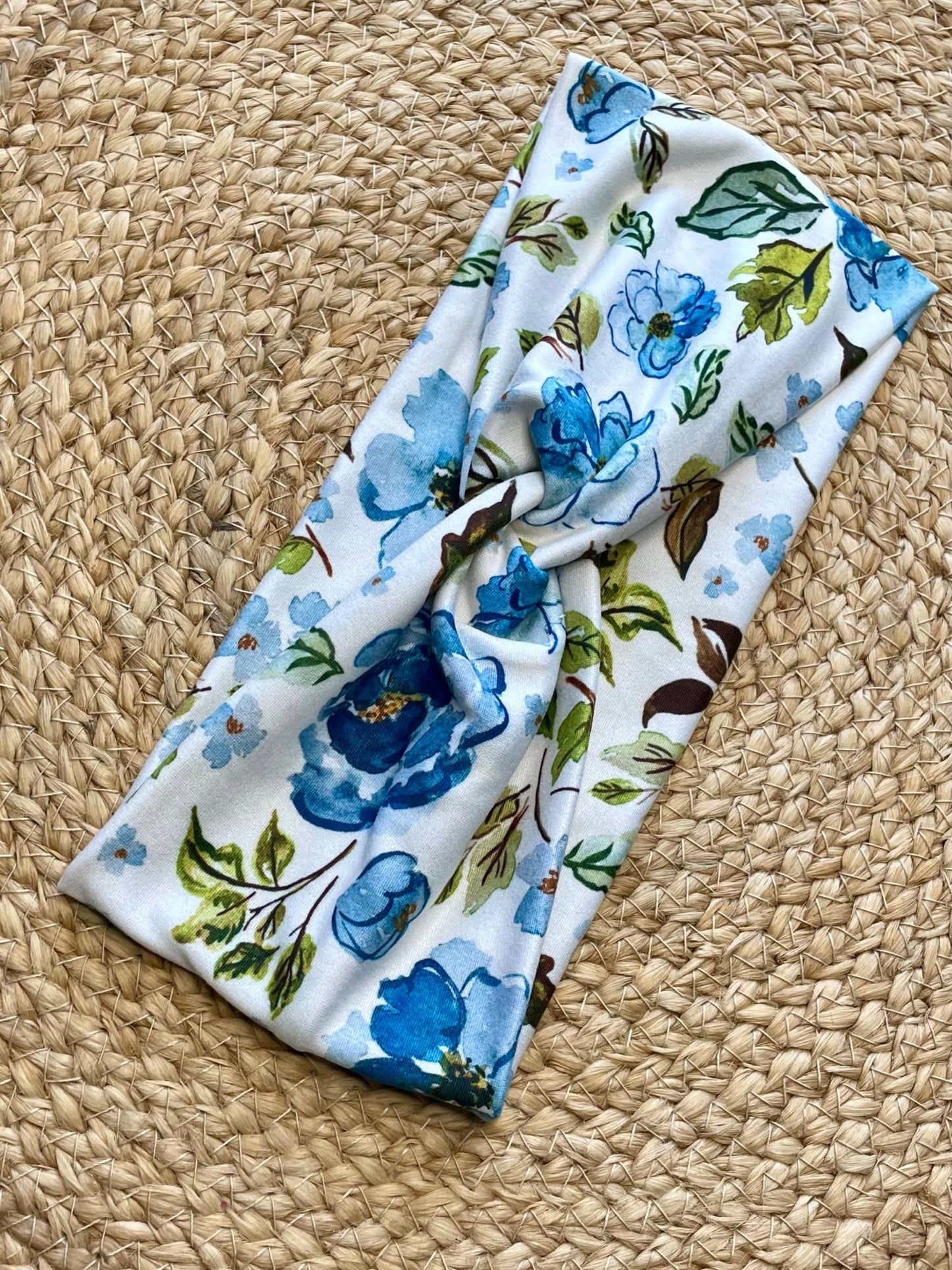 Ivory Blue Garden Knit Twist Headband - La Vie Est Belle