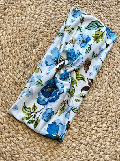 Ivory Blue Garden Knit Twist Headband - La Vie Est Belle