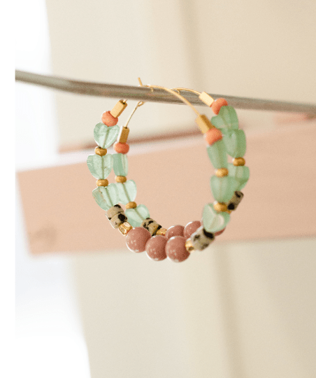 Jade Heart Beaded Hoops - La Vie Est Belle