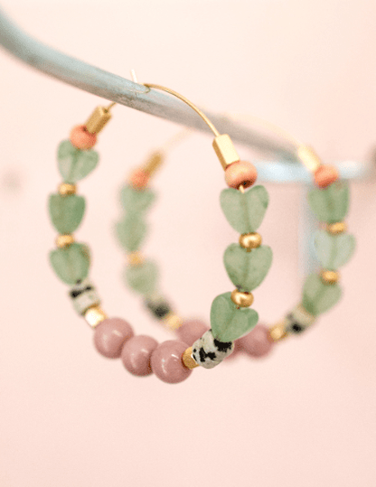 Jade Heart Beaded Hoops - La Vie Est Belle