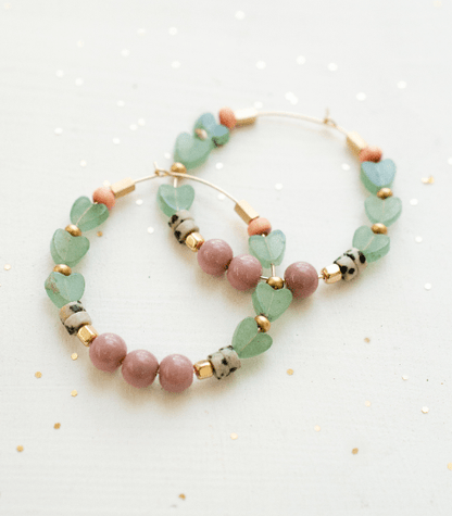 Jade Heart Beaded Hoops - La Vie Est Belle