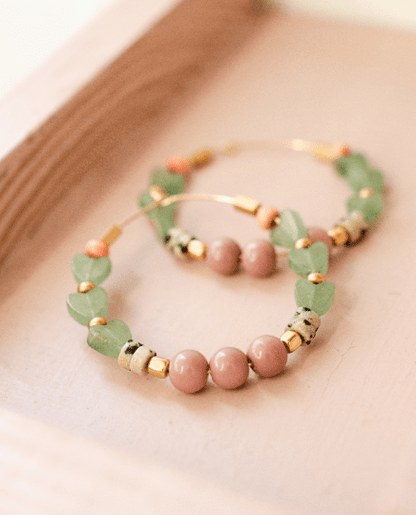 Jade Heart Beaded Hoops - La Vie Est Belle