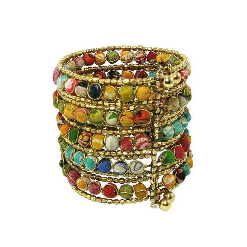 Kantha Beaded Grid Cuff - La Vie Est Belle