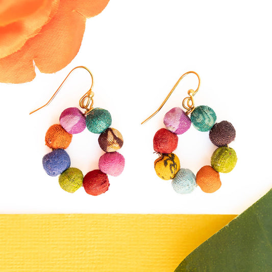 Kantha Classic Mini Hoops - La Vie Est Belle