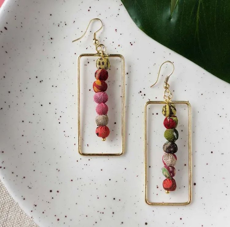 Kantha Framed Earrings - La Vie Est Belle