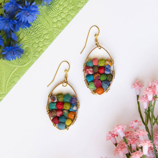 Kantha Milieu Embedded Earrings - La Vie Est Belle