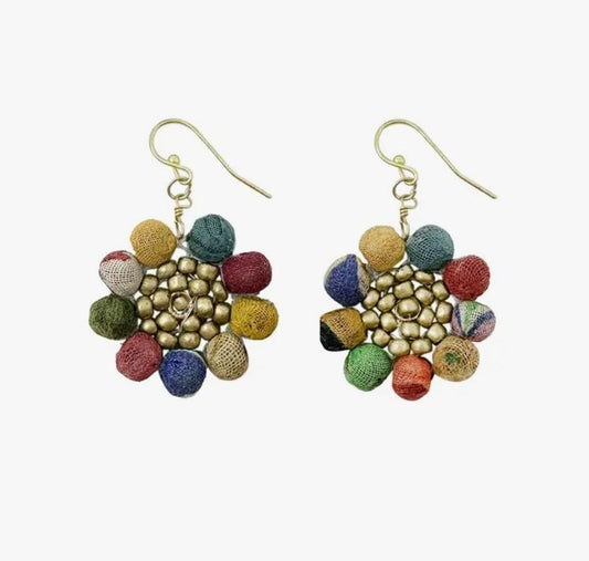 Kantha Sunflower Earrings - La Vie Est Belle