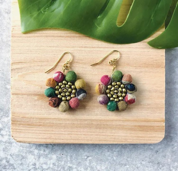 Kantha Sunflower Earrings - La Vie Est Belle