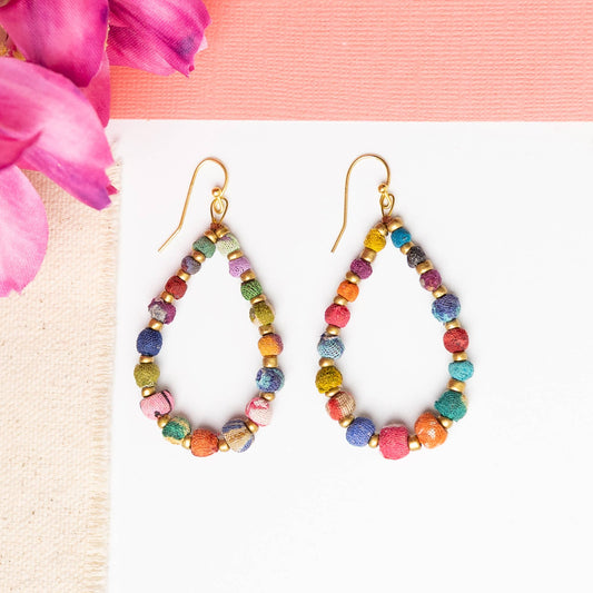 Kantha Tapered Teardrop Hoops - La Vie Est Belle