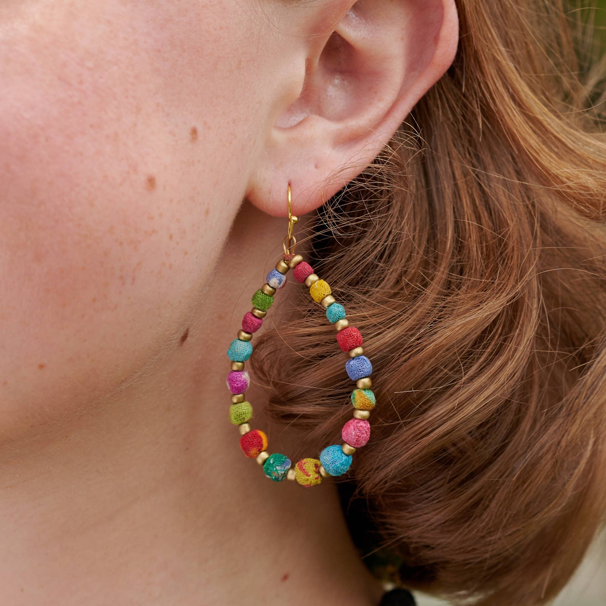 Kantha Tapered Teardrop Hoops - La Vie Est Belle