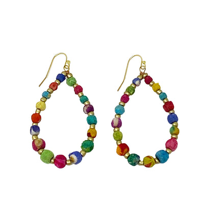 Kantha Tapered Teardrop Hoops - La Vie Est Belle
