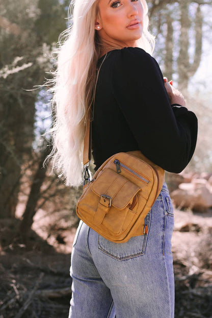 Khaki Vintage Multi Pockets Sling Bag - La Vie Est Belle