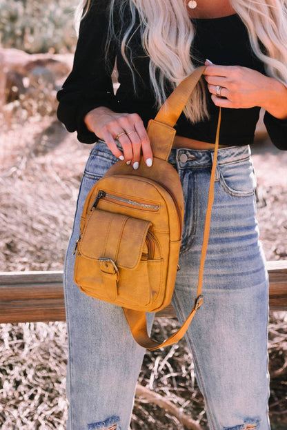 Khaki Vintage Multi Pockets Sling Bag - La Vie Est Belle