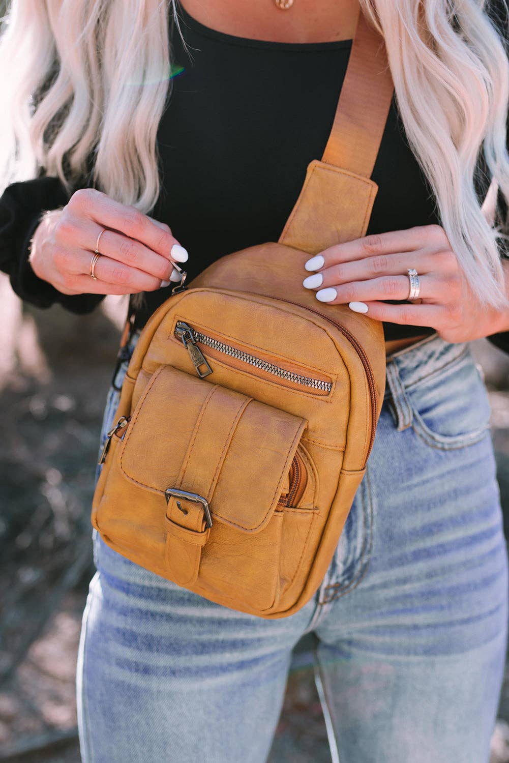 Khaki Vintage Multi Pockets Sling Bag - La Vie Est Belle