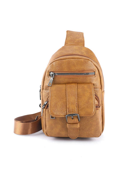 Khaki Vintage Multi Pockets Sling Bag - La Vie Est Belle