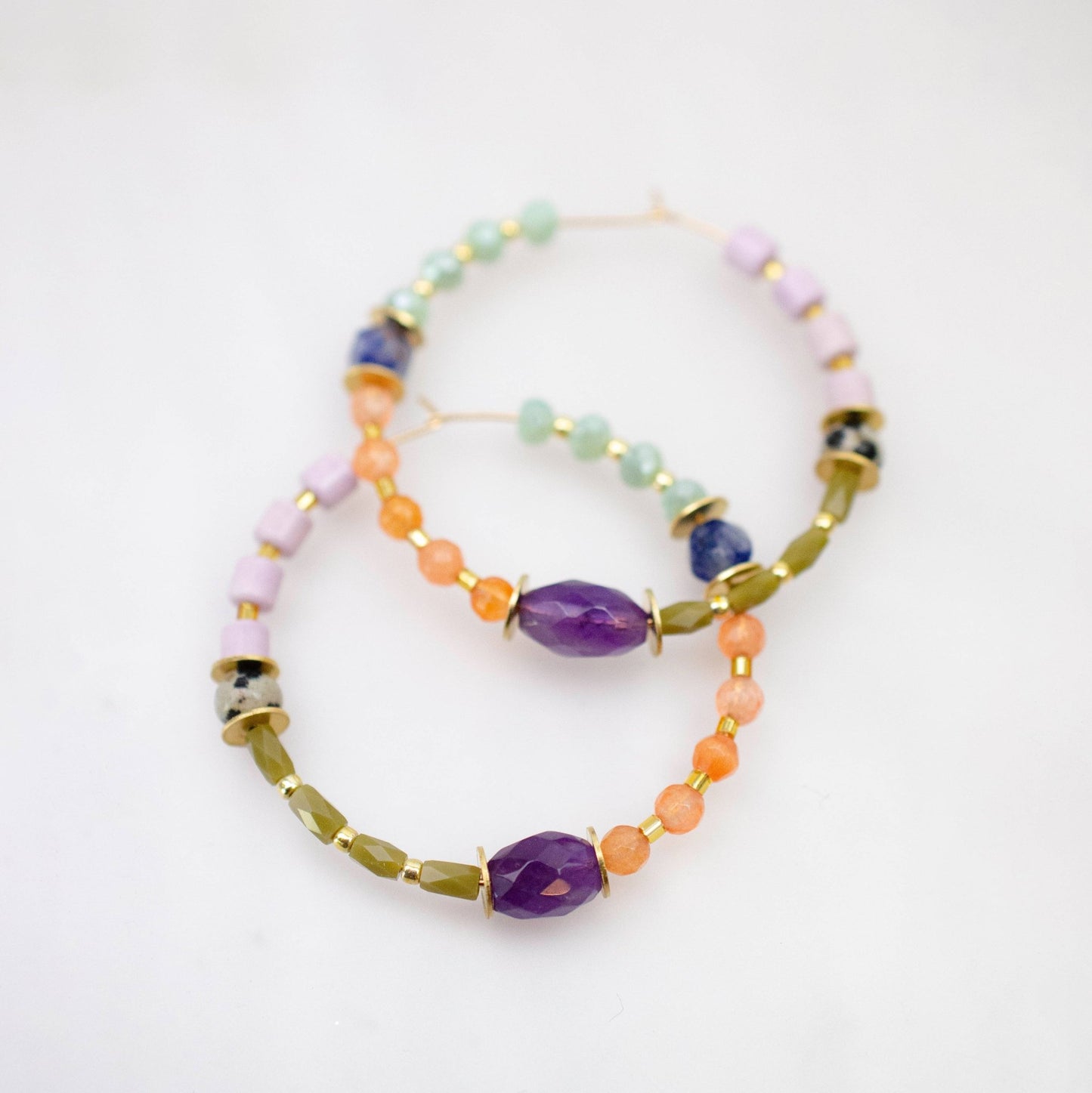 Large Amethyst Beaded Hoop Earrings - La Vie Est Belle