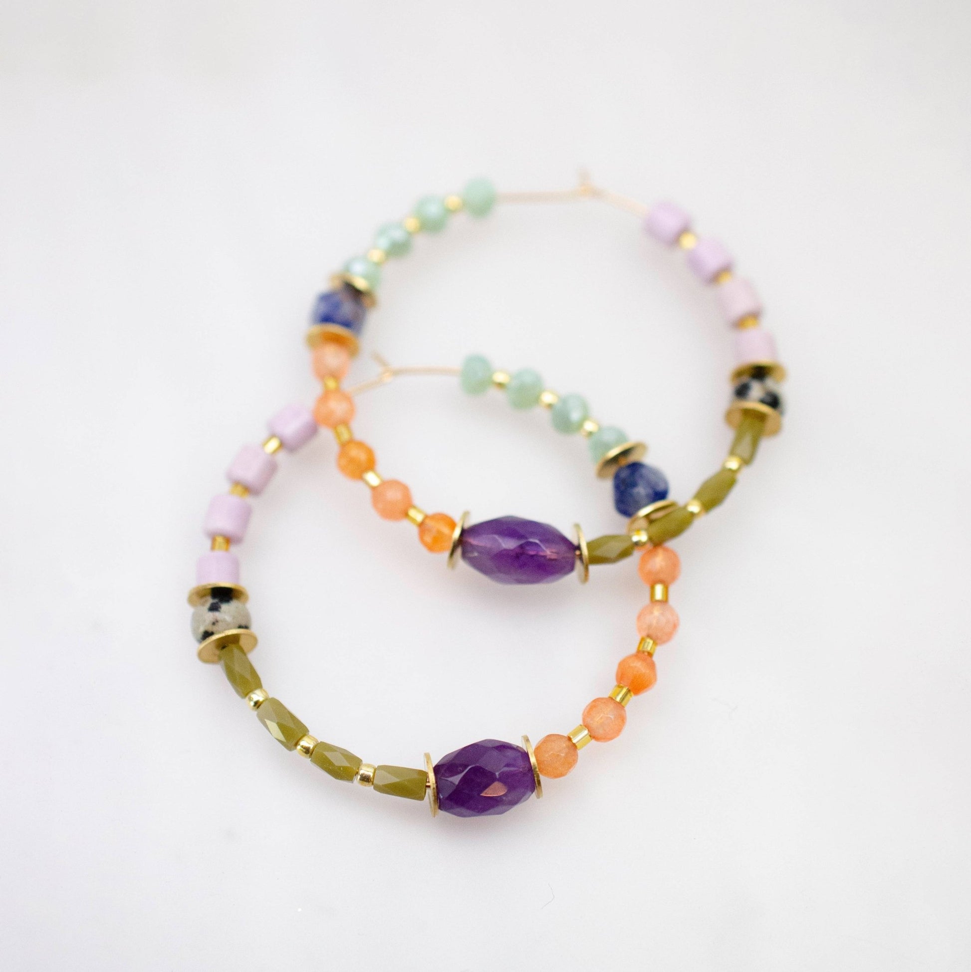 Large Amethyst Beaded Hoop Earrings - La Vie Est Belle