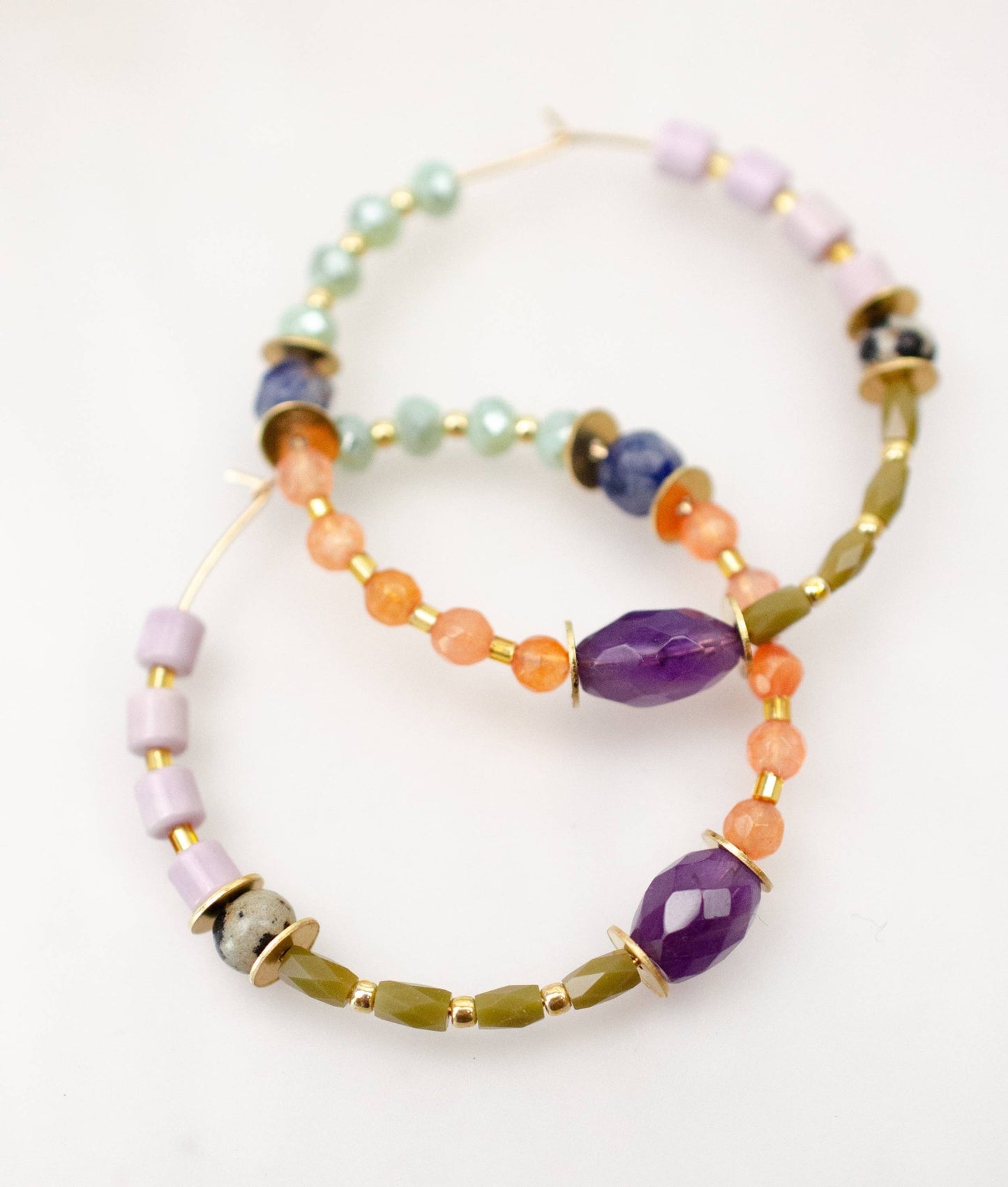 Large Amethyst Beaded Hoop Earrings - La Vie Est Belle