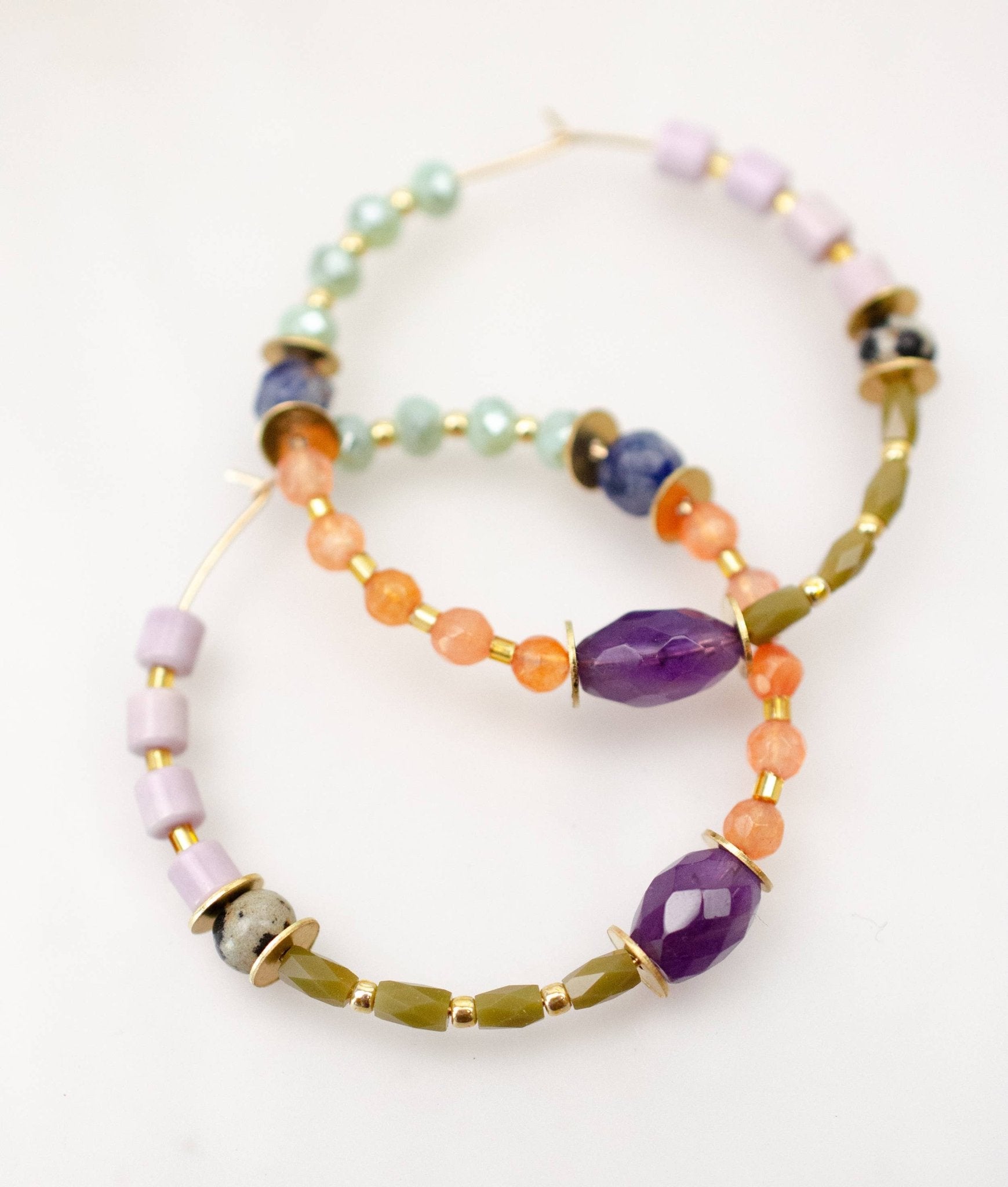 Large Amethyst Beaded Hoop Earrings - La Vie Est Belle