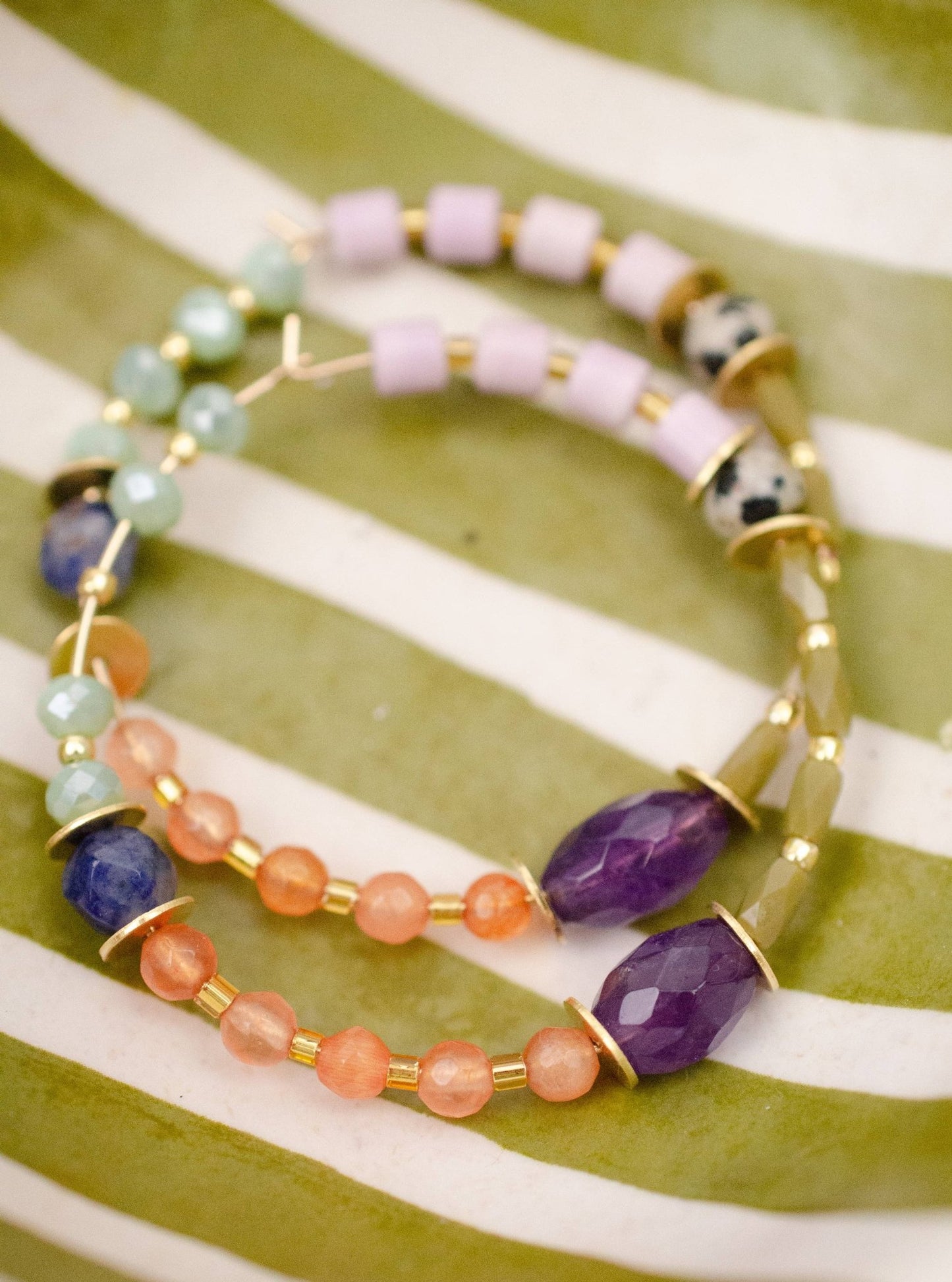 Large Amethyst Beaded Hoop Earrings - La Vie Est Belle